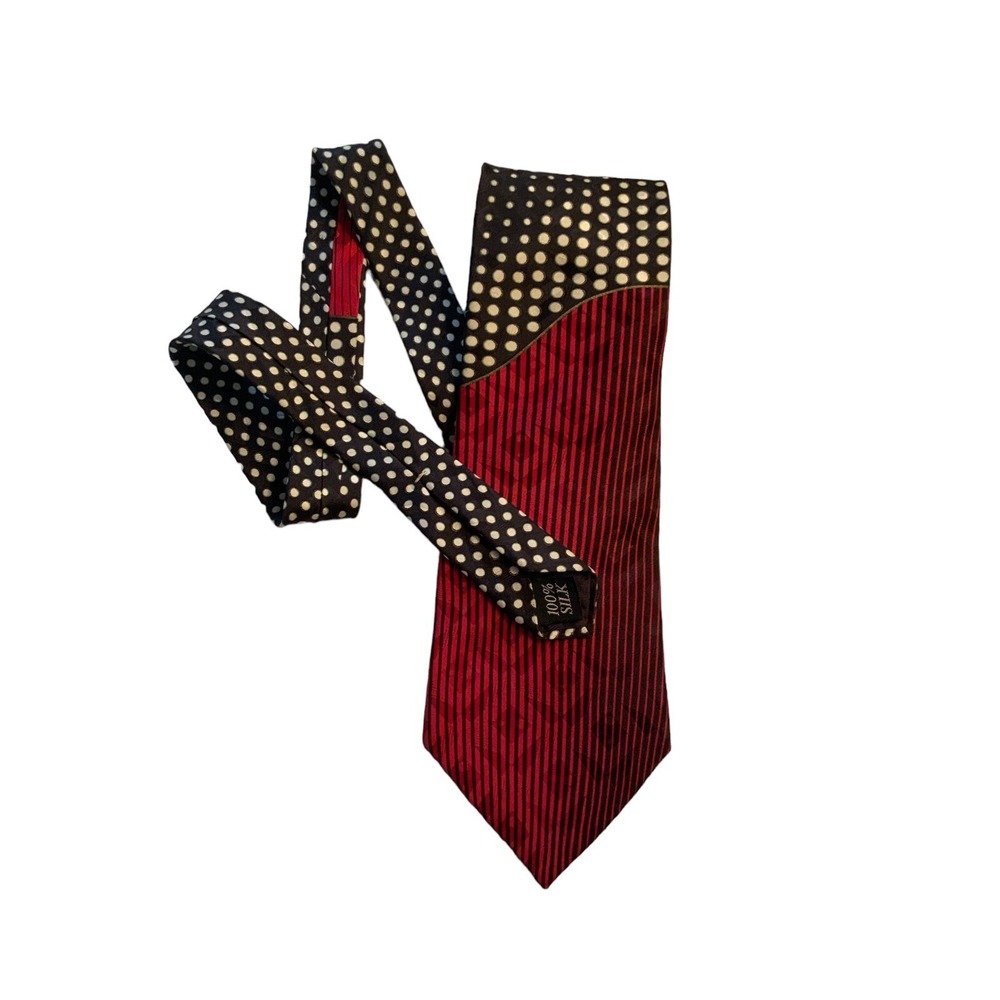 Spencer & Lowe 100% Silk  Black, White & Red Print Necktie 60" X 4" Made In USA
